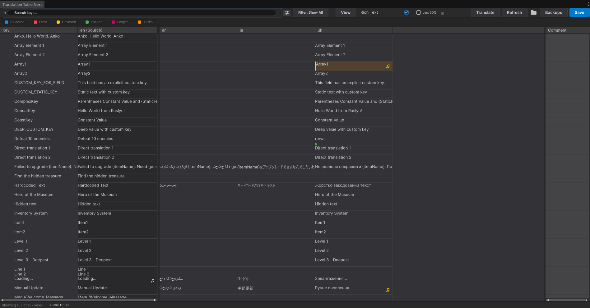 Open translation editor